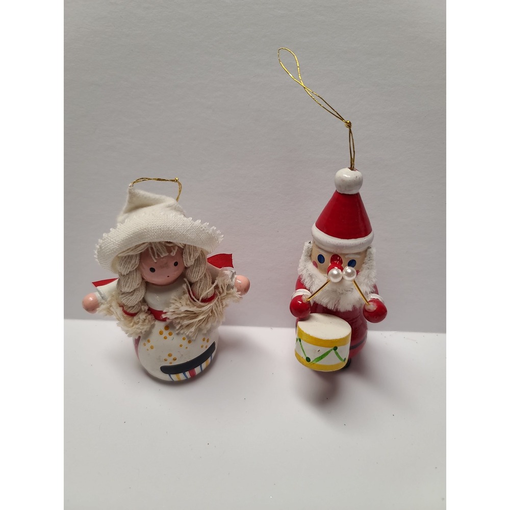 Vintage Christmas Ornaments Santa With Drum and German Alpine Girl